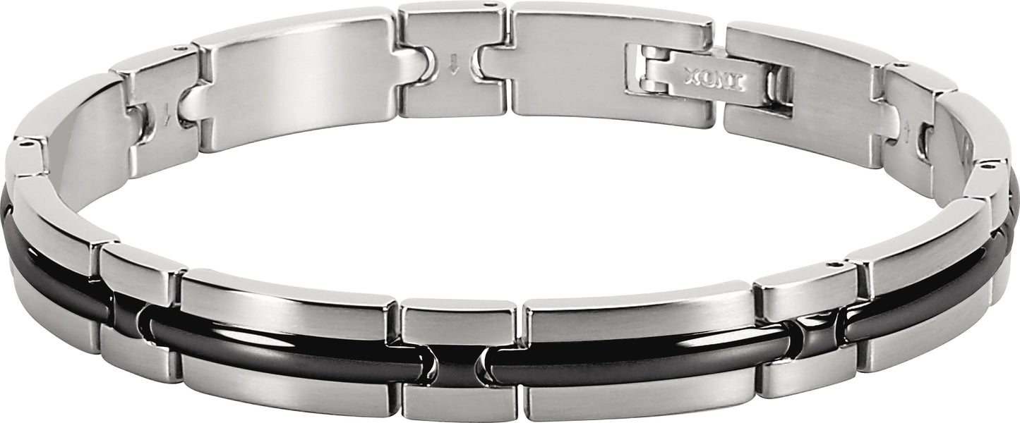 TRINIDAD: BRACELET STEEL BI-COLOUR BLACK/IP 8MMX21CM ADJUSTABLE.