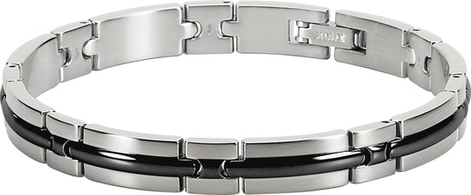 TRINIDAD: BRACELET STEEL BI-COLOUR BLACK/IP 8MMX21CM ADJUSTABLE.