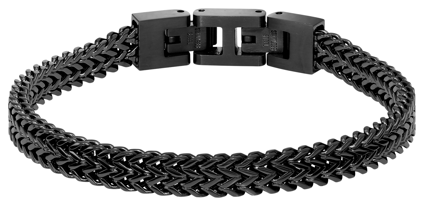 MAJOR 2: 7MM IP BIO GREY POLISHED STEEL BRACELET, 20.5MM ADJUSTABLE.  UNIQUE DOUBLE BRAIDED DESIGN, DEATURING BOTH CUFF AND CHEVRON LINKS FOR A SOPHISTICATED REFINED LOOK.