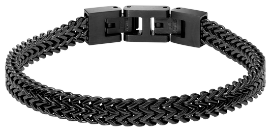 MAJOR 2: 7MM IP BIO GREY POLISHED STEEL BRACELET, 20.5MM ADJUSTABLE.  UNIQUE DOUBLE BRAIDED DESIGN, DEATURING BOTH CUFF AND CHEVRON LINKS FOR A SOPHISTICATED REFINED LOOK.