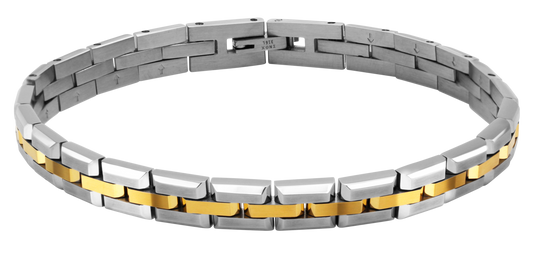 FACTORY: SATIN STEEL AND IP GOLD BRACELET. 7MM x 21CM