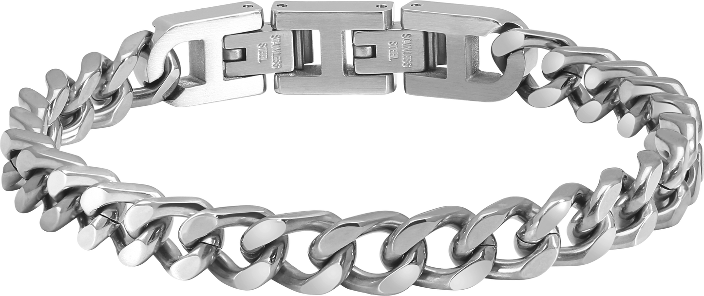 DANDY: 7.5MM POLISHED STEEL BRACELET, 20.5CM  ADJUSTABLE.