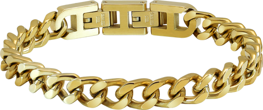 DANDY: 7.5MM IP GOLD STEEL BRACELET, 20.5CM ADJUSTABLE.