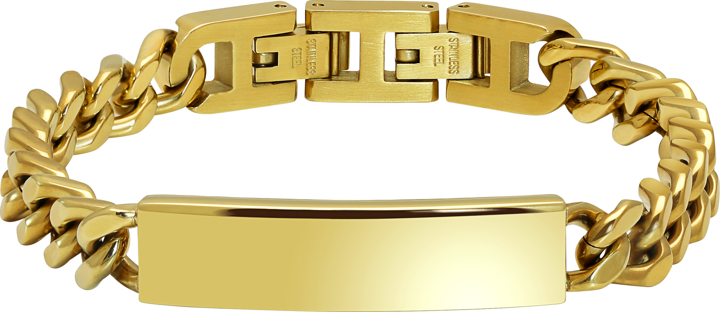 DANDY: 10MM IP GOLD STEEL CURB CHAIN, ADJUSTABLE.
