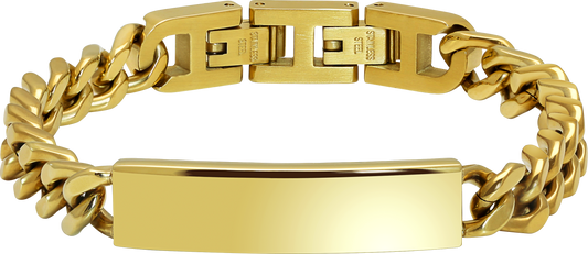 DANDY: 10MM IP GOLD STEEL CURB CHAIN, ADJUSTABLE.