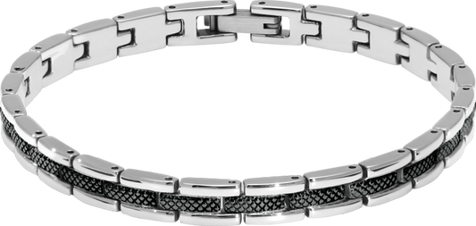 SANTORINI: STEEL BRACELET BI-COLOUR IP BLACK 6MMX21CM ADJUSTABLE.