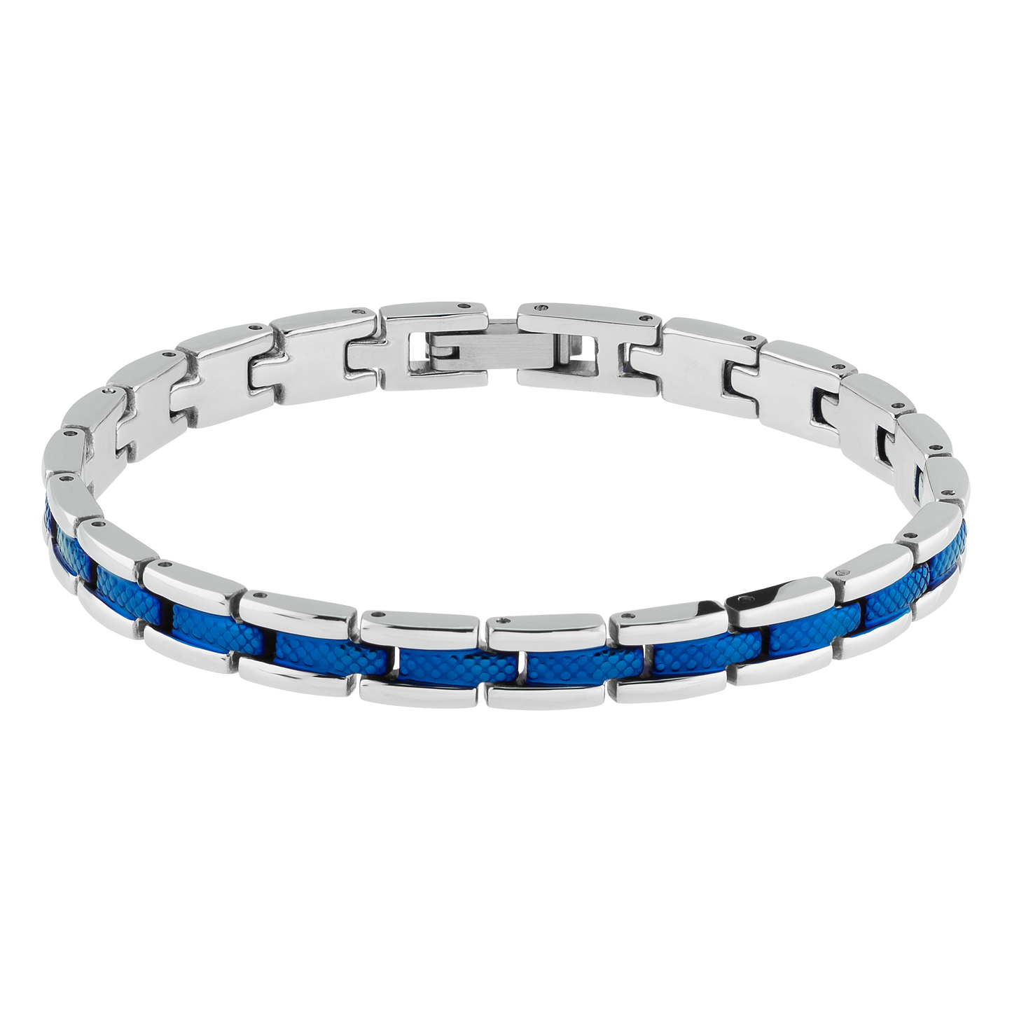 SANTORINI: STEEL BRACELET BI-COLOUR IP BLUE 6MMX21CM ADJUSTABLE.