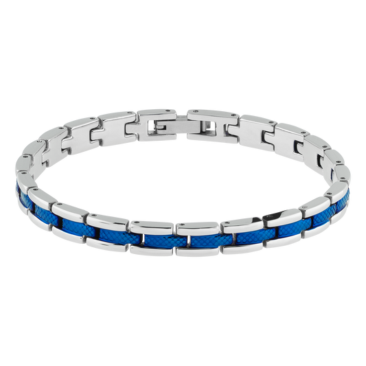 SANTORINI: STEEL BRACELET BI-COLOUR IP BLUE 6MMX21CM ADJUSTABLE.