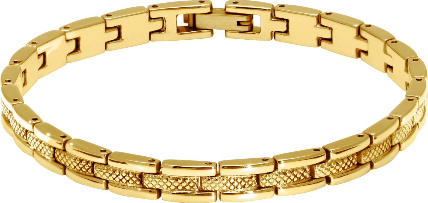 SANTORINI: STEEL BRACELET IP GOLD 6MMX21CM ADJUSTABLE.
