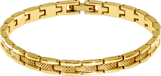 SANTORINI: STEEL BRACELET IP GOLD 6MMX21CM ADJUSTABLE.