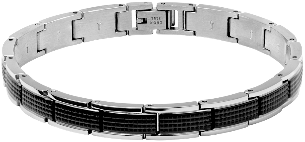 LOFT: BI-COLOUR STEEL IP BLACK BRACELET 8MMX22CM ADJUSTABLE.