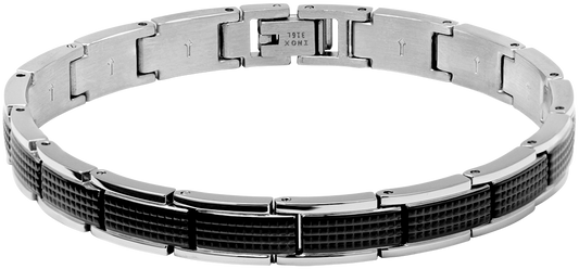 LOFT: BI-COLOUR STEEL IP BLACK BRACELET 8MMX22CM ADJUSTABLE.