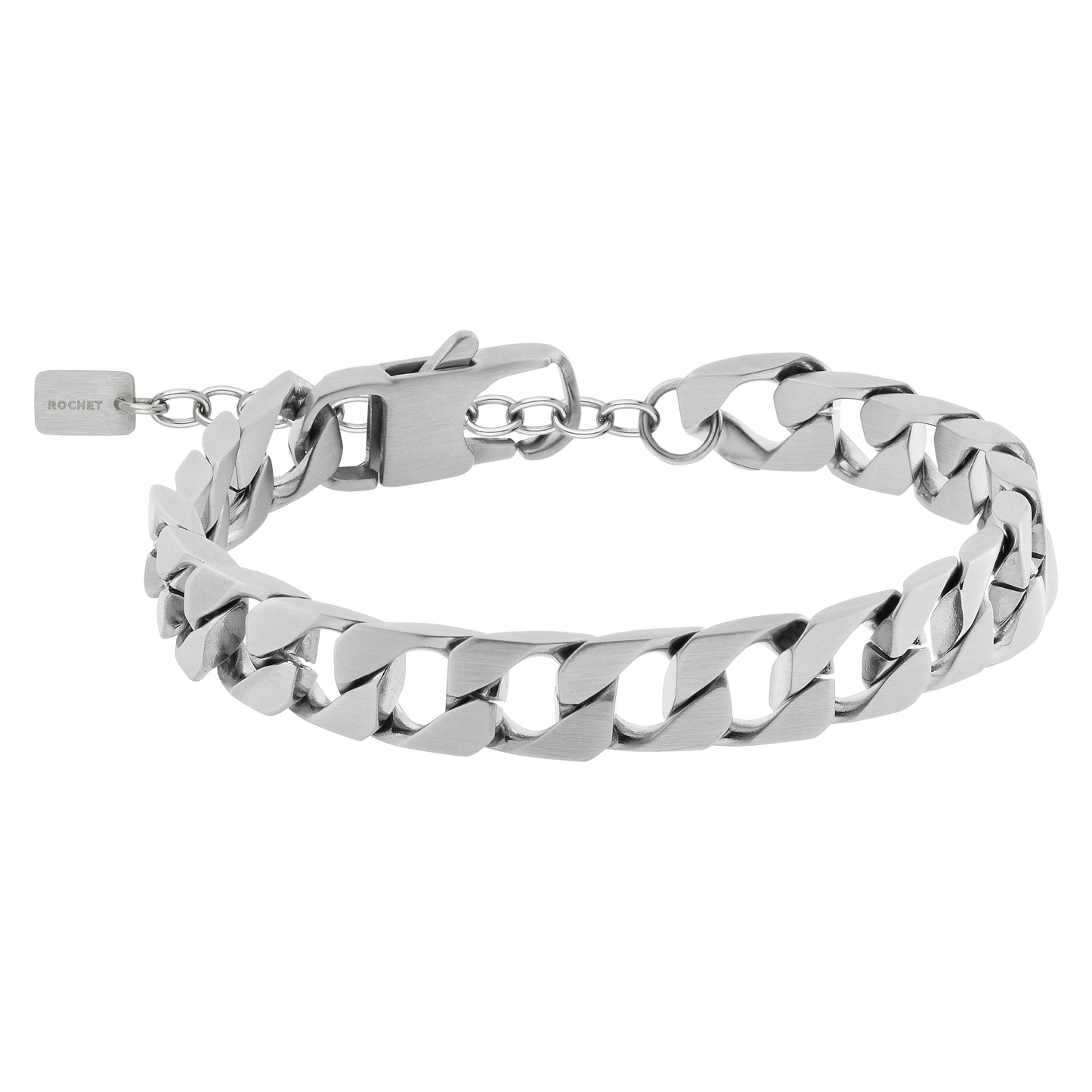 FORGE: BRQCELET, SATINED STEEL, 9MM SQUARED LINKS. 22CM ADJUSTABLE