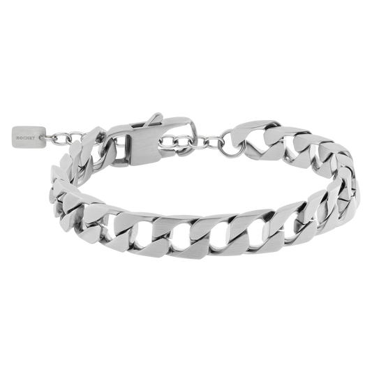 FORGE: BRQCELET, SATINED STEEL, 9MM SQUARED LINKS. 22CM ADJUSTABLE