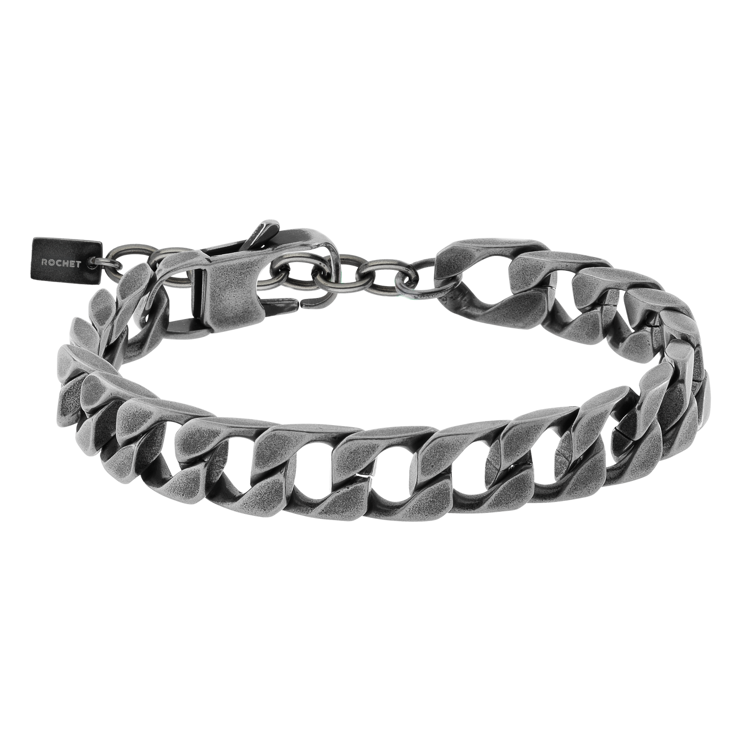 FORGE: BRQCELET, VINTAGE STEEL, 9MM SQUARED LINKS. 22CM ADJUSTABLE