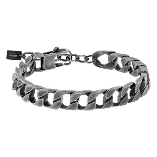 FORGE: BRQCELET, VINTAGE STEEL, 9MM SQUARED LINKS. 22CM ADJUSTABLE