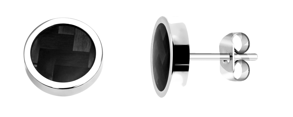 MERCURY: STEEL & CARBON EARRINGS. Ø8MM.