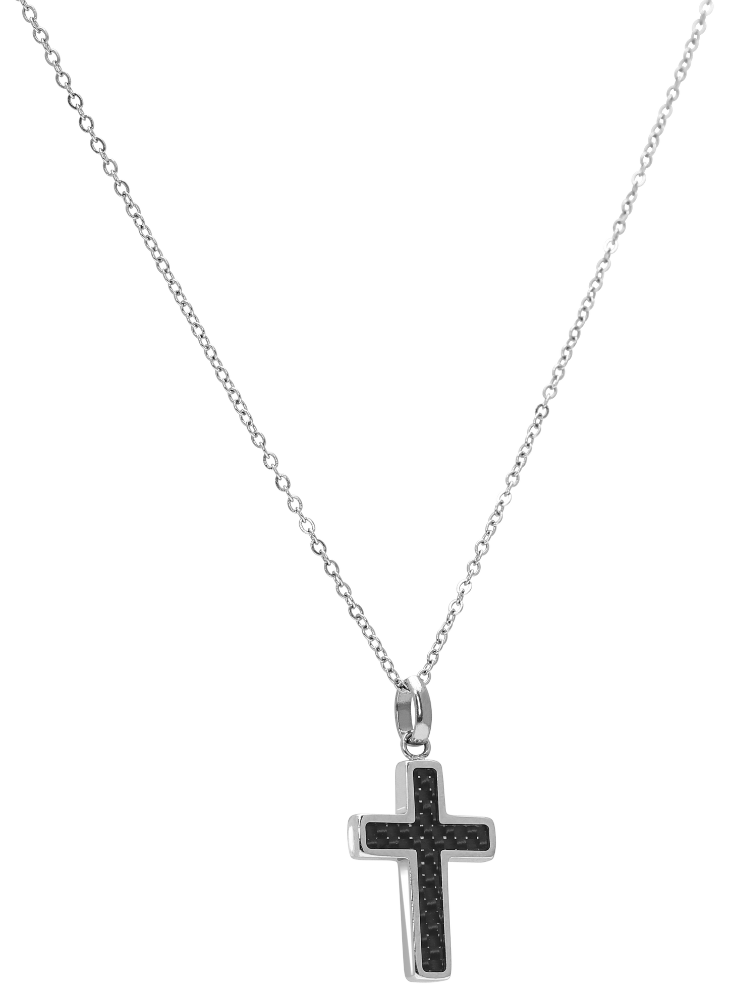 MERCURY: Steel and black carbon pendant 14x20 mm,  chain 50 cm, Ø3 mm. Adjustable.
