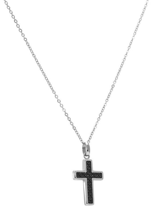 MERCURY: Steel and black carbon pendant 14x20 mm,  chain 50 cm, Ø3 mm. Adjustable.