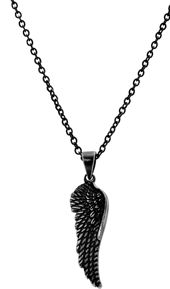 FURY: PENDANT VINTAGE STEEL ANGEL WING39.5X13.5MM CHAIN 50CM ADJUSTABLE.