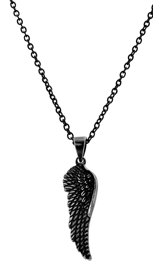 FURY: PENDANT VINTAGE STEEL ANGEL WING39.5X13.5MM CHAIN 50CM ADJUSTABLE.