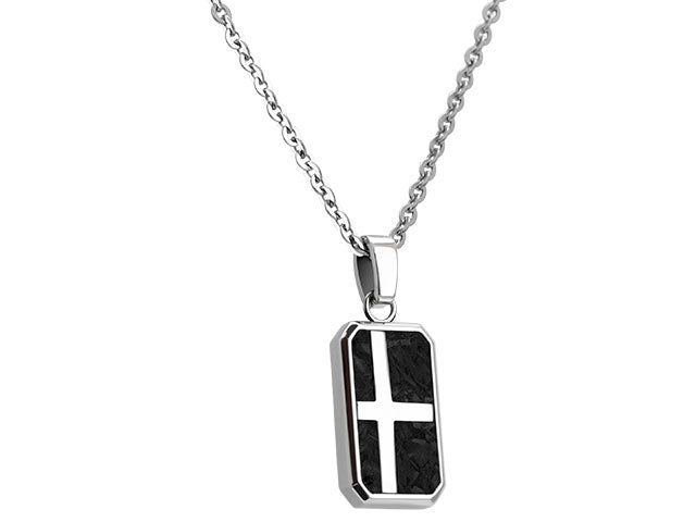 KINGDOM: Cross pendant steel and  carbon 22x13mm chain 50cm ?3mm. Adjustable. FINAL STOCK