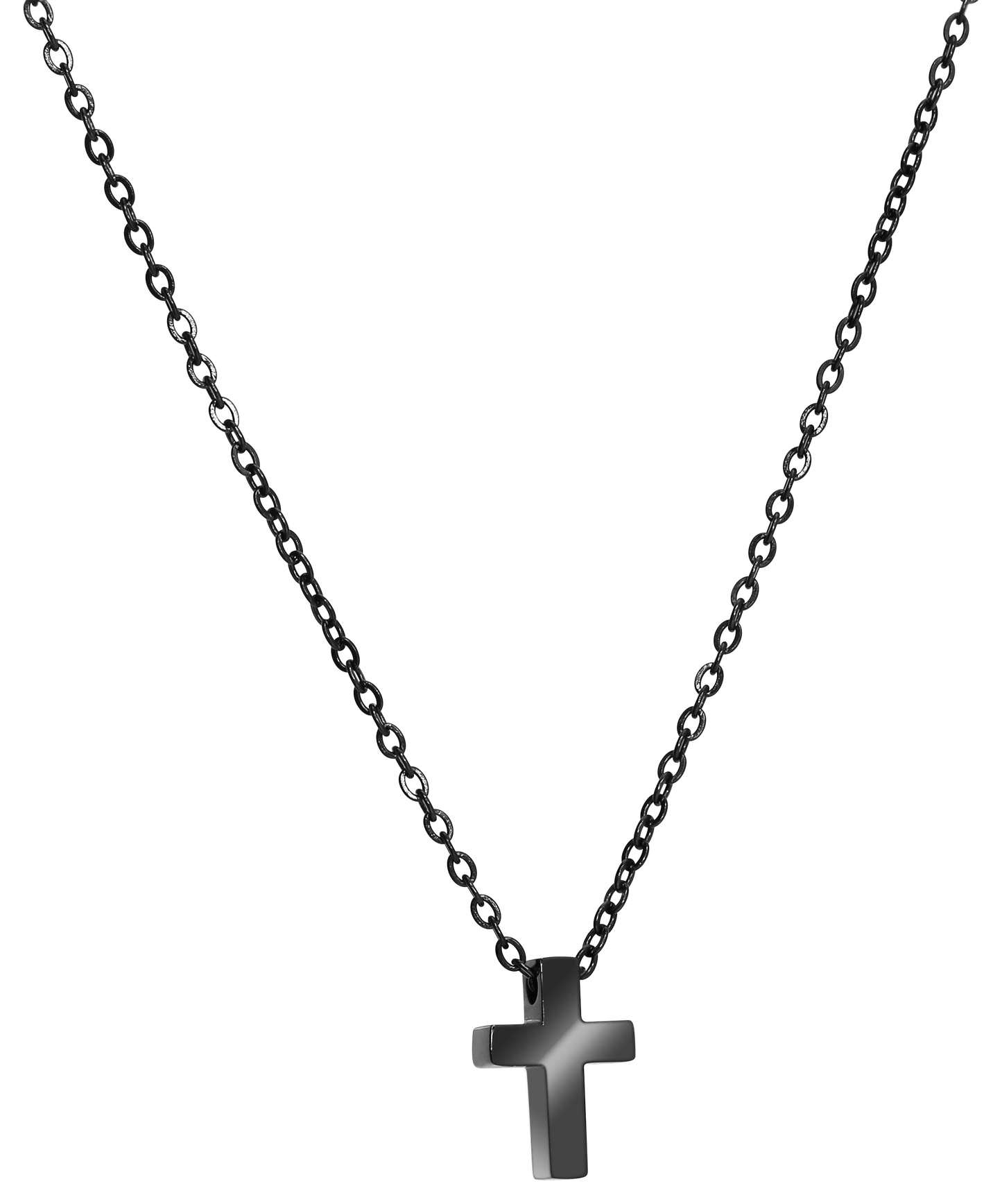 MYSTERES: 13MM x 9MM IP BLACK POLISHED STEEL PENDANT WITH 50CM CHAIN. ADJUSTABLE