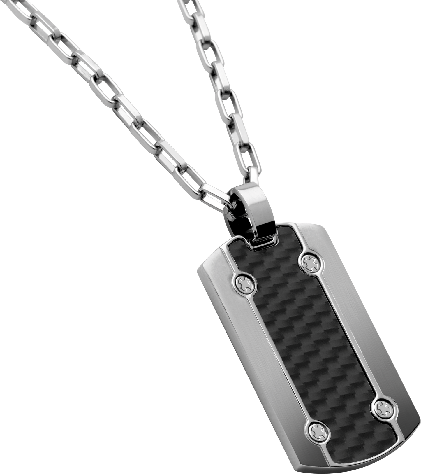 HYBRID: STEEL AND CARBON PENDANT 32X18MM CHAIN 50CM ADJUSTABLE.