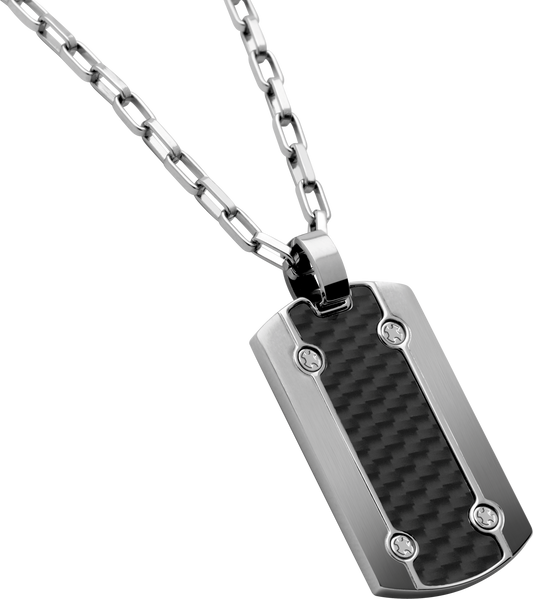HYBRID: STEEL AND CARBON PENDANT 32X18MM CHAIN 50CM ADJUSTABLE.