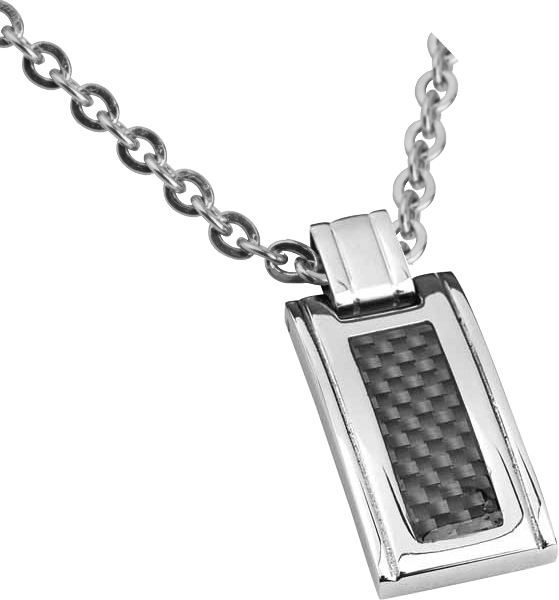 MERCURY: STEEL AND CARBON PENDANT 25MMX12MM CHAIN 50CM ADJUSTABLE.