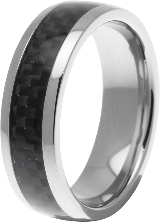 HYBRID: RING STAINLESS STEEL AND BLACK CARBON. 8MM. SIZE 58MM