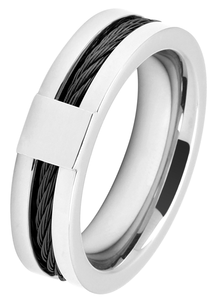 CABESTAN: RING STEEL/CABLE  BI-COLOUR IP BLACK 6MM. SIZE 64MM