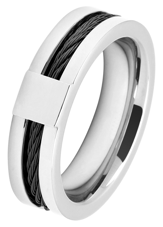 CABESTAN: RING STEEL/CABLE  BI-COLOUR IP BLACK 6MM. SIZE 64MM