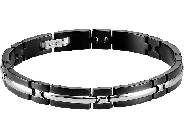 TRINIDAD: BRACELET STEEL BI-COLOUR BLACK/IP 8MMX21CM ADJUSTABLE.