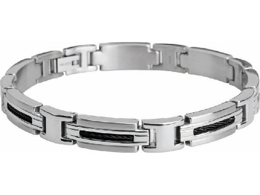MARINA: 8.5MM BI-COLOUR IP STEEL CABLE BRACELET. 21CM, ADJUSTABLE.