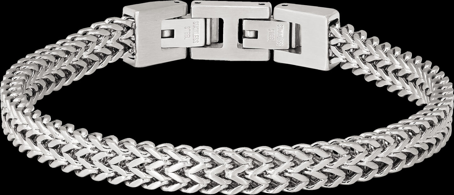 MAJOR 2: 7MM POLISHED STEEL BRACELET, 20.5MM ADJUSTABLE.  UNIQUE DOUBLE BRAIDED DESIGN, DEATURING BOTH CUFF AND CHEVRON LINKS FOR A SOPHISTICATED REFINED LOOK.