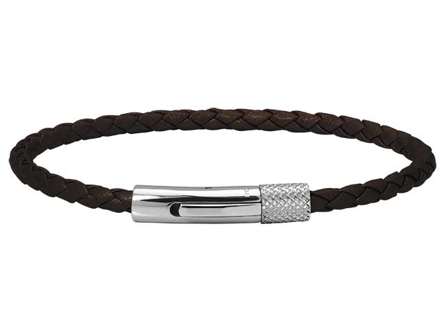 DRIVER: 28MM STEEL BRACELET, 3.5MM BROWN BRADIED LEATHER STRAP. 20.5CM ONE SIZE