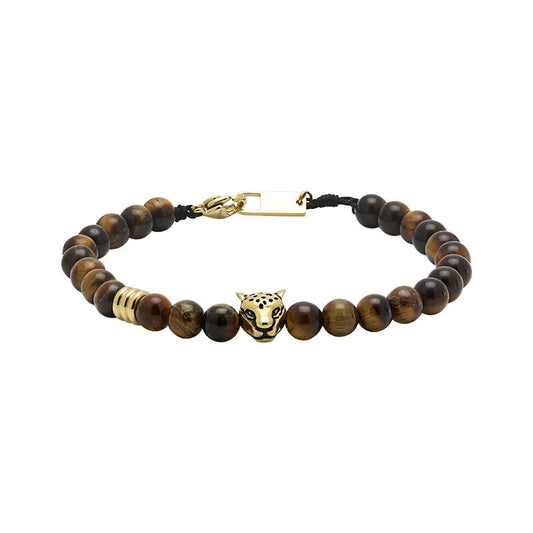 TALISMAN: BRACELET, 6MM IP GOLD TIGER HEAD AND TIGER EYES BEADS. ADJUSTABLE. FINAL STOCK