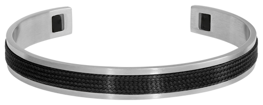 HAUBANS: 9MM SATINED STEEL BANGLE AND BLACK POLYESTER CORD. ONE SIZE. A STRIKING CONTRAST COMBINING MATERIALS. THE STEEL PROVIDES STRENGTH WHILE THE TEXTILE ADDS A TOUCH OF SOFTNESS.